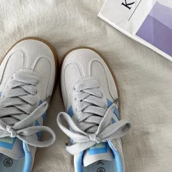 Aesthetic Sneakers*Boogzel Clothing Light Grey & Blue Stripe Sneakers Grey/blue