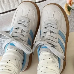 Aesthetic Sneakers*Boogzel Clothing Light Grey & Blue Stripe Sneakers Grey/blue