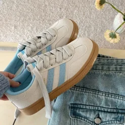 Aesthetic Sneakers*Boogzel Clothing Light Grey & Blue Stripe Sneakers Grey/blue