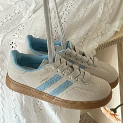Aesthetic Sneakers*Boogzel Clothing Light Grey & Blue Stripe Sneakers Grey/blue