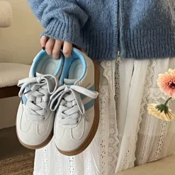 Aesthetic Sneakers*Boogzel Clothing Light Grey & Blue Stripe Sneakers Grey/blue