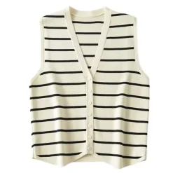 Striped Sweaters|Knit Vests*Boogzel Clothing Like a French Striped Button Up Vest White