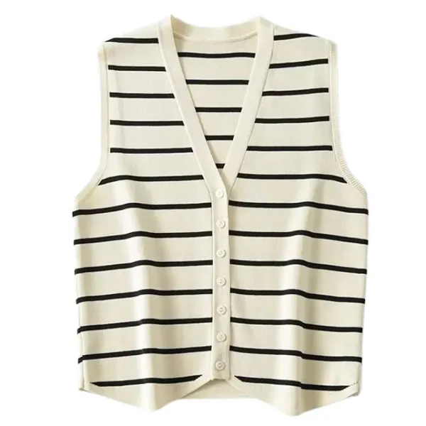 Striped Sweaters|Knit Vests*Boogzel Clothing Like a French Striped Button Up Vest White