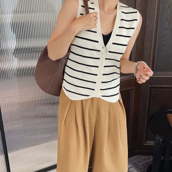 Striped Sweaters|Knit Vests*Boogzel Clothing Like a French Striped Button Up Vest White