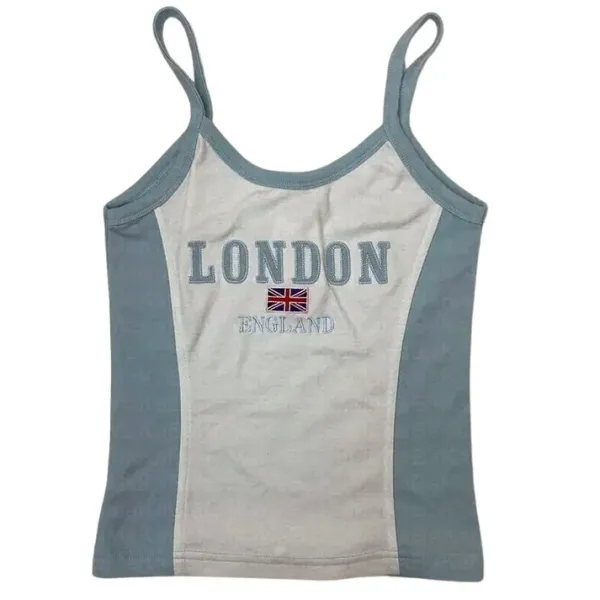 Y2K Tops*Boogzel Clothing London Embroidery Y2K Tank Top Blue