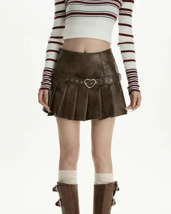 Skirts*Boogzel Clothing Love Bites Leather Pleated Skirt