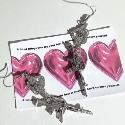 Earrings*Boogzel Clothing Love Roulette Gun Earrings Silver