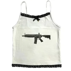 Y2K Tops*Boogzel Clothing Love Roulette Gun Lace Tank Top White/black