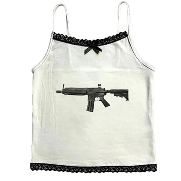 Y2K Tops*Boogzel Clothing Love Roulette Gun Lace Tank Top White/black