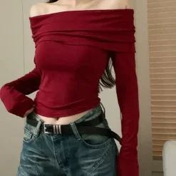 Y2K Tops|Long Sleeve Tops*Boogzel Clothing Love So Dangerous Bardot Top Red