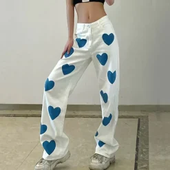 Pants & Trousers*Boogzel Clothing Lovesick Wide Pants White/blue