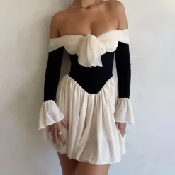 Dresses & Rompers*Boogzel Clothing Mademoiselle Bow Off Shoulder Dress Black/white