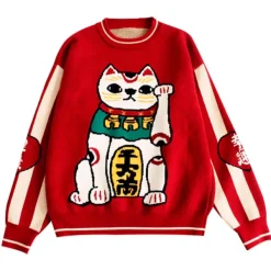 Sweaters*Boogzel Clothing Maneki Neko Sweater Red