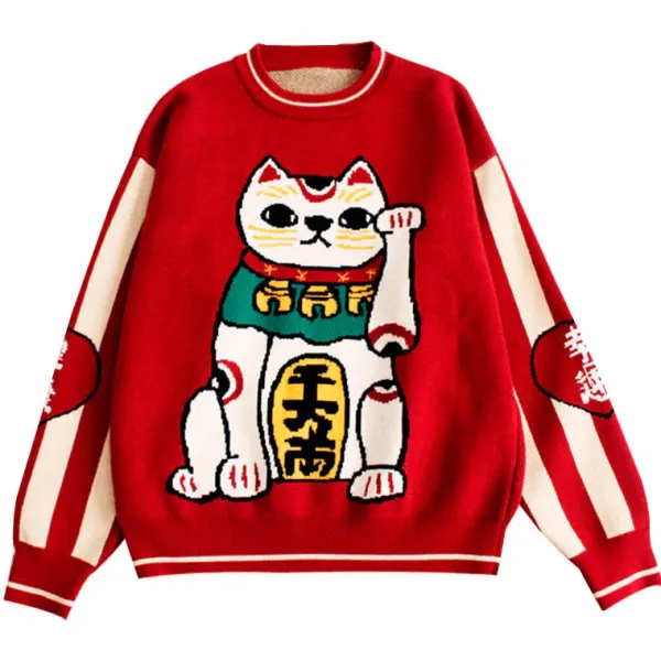 Sweaters*Boogzel Clothing Maneki Neko Sweater Red