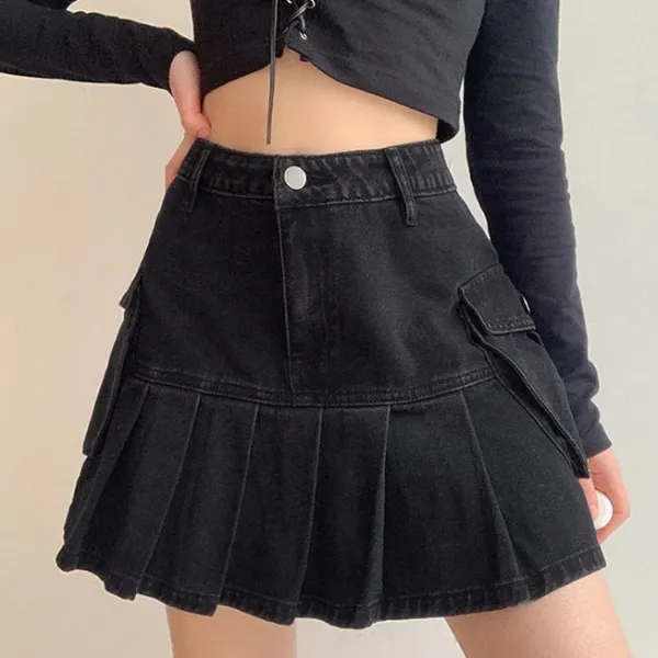 Skirts*Boogzel Clothing Meet Me On Campus Denim Skirt Black