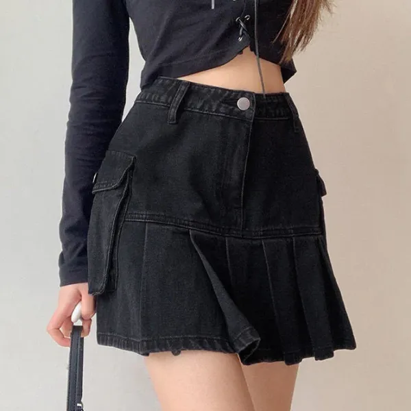 Skirts*Boogzel Clothing Meet Me On Campus Denim Skirt Black