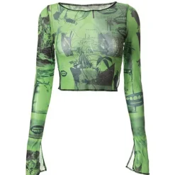 Long Sleeve Tops*Boogzel Clothing Mercury Rising Aesthetic Mesh Top Green