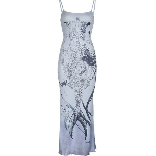 Dresses & Rompers*Boogzel Clothing Mermaid Skeleton Print Dress Blue