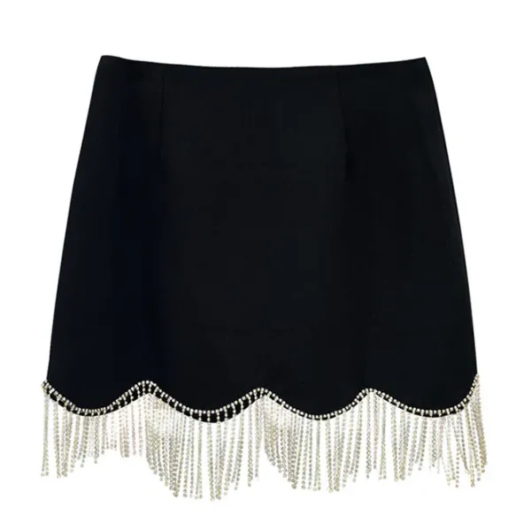 Skirts*Boogzel Clothing Midnight Rhinestone Fringe Skirt Black