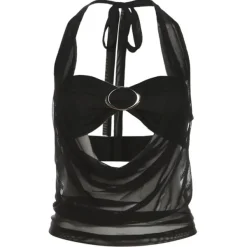 Y2K Tops|Crop Tops*Boogzel Clothing Midnight Sheer Halter Crop Top Black