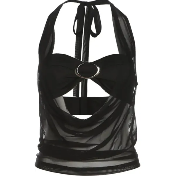 Y2K Tops|Crop Tops*Boogzel Clothing Midnight Sheer Halter Crop Top Black