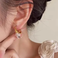 Earrings*Boogzel Clothing Minimalist Clear Hoop Earrings Gold