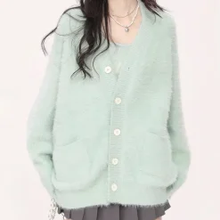 Knit Cardigans*Boogzel Clothing Mint Fuzzy Cardigan Green