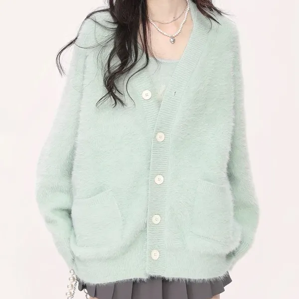 Knit Cardigans*Boogzel Clothing Mint Fuzzy Cardigan Green