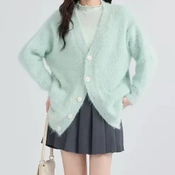 Knit Cardigans*Boogzel Clothing Mint Fuzzy Cardigan Green