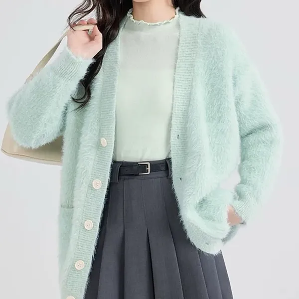 Knit Cardigans*Boogzel Clothing Mint Fuzzy Cardigan Green