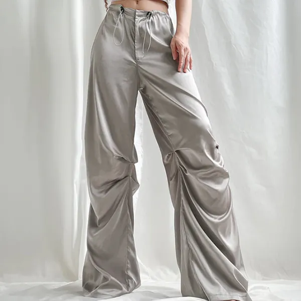 Pants & Trousers*Boogzel Clothing Miracle Satin Wide Pants Grey
