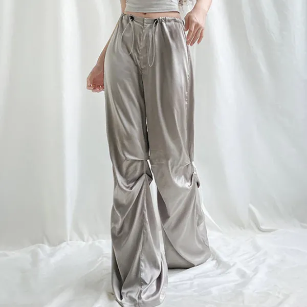 Pants & Trousers*Boogzel Clothing Miracle Satin Wide Pants Grey