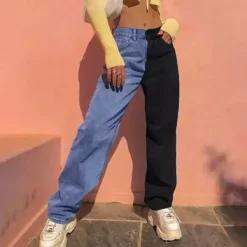 Jeans*Boogzel Clothing Missed Calls Split Color Jeans Blue