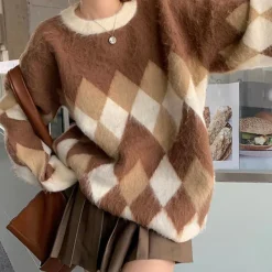 Argyle Sweaters & Vests|Sweaters*Boogzel Clothing Mocha Fuzzy Argyle Sweater