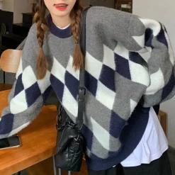 Argyle Sweaters & Vests|Sweaters*Boogzel Clothing Mocha Fuzzy Argyle Sweater