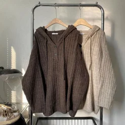 Hoodies*Boogzel Clothing Mocha Knit Button Up Hoodie