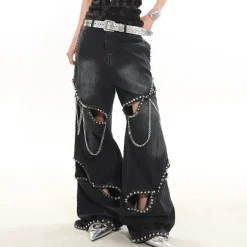 Jeans*Boogzel Clothing Model Behavior Chain Ripped Jeans Black
