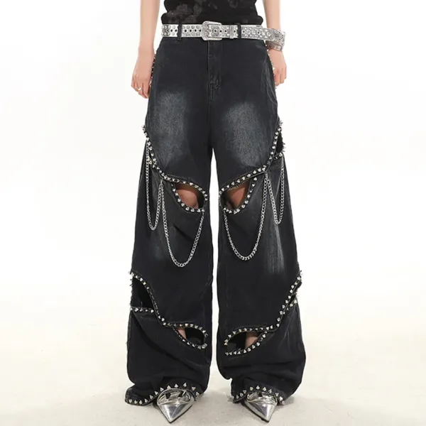 Jeans*Boogzel Clothing Model Behavior Chain Ripped Jeans Black