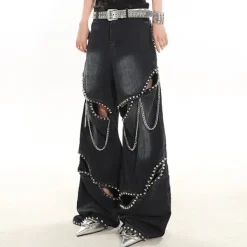 Jeans*Boogzel Clothing Model Behavior Chain Ripped Jeans Black