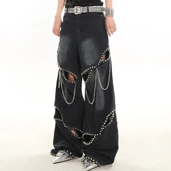 Jeans*Boogzel Clothing Model Behavior Chain Ripped Jeans Black