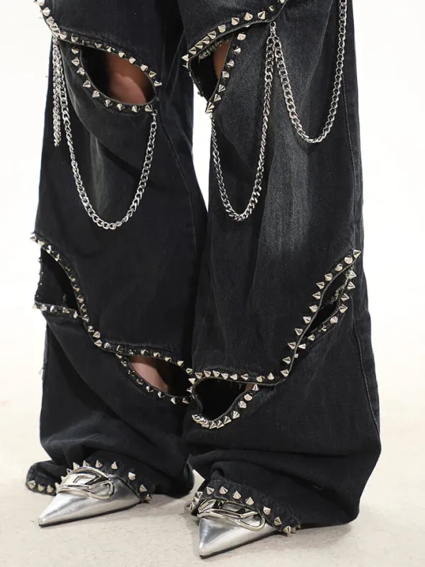 Jeans*Boogzel Clothing Model Behavior Chain Ripped Jeans Black