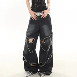 Jeans*Boogzel Clothing Model Behavior Chain Ripped Jeans Black