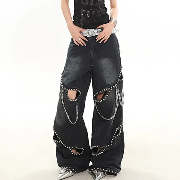 Jeans*Boogzel Clothing Model Behavior Chain Ripped Jeans Black