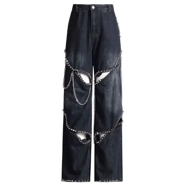 Jeans*Boogzel Clothing Model Behavior Chain Ripped Jeans Black