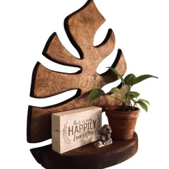 Aesthetic Room Decor*Boogzel Clothing Monstera Leaf Wooden Shelf Brown