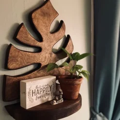 Aesthetic Room Decor*Boogzel Clothing Monstera Leaf Wooden Shelf Brown