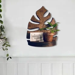 Aesthetic Room Decor*Boogzel Clothing Monstera Leaf Wooden Shelf Brown