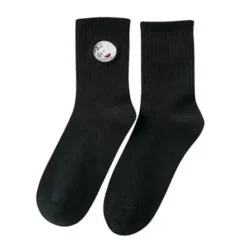 Socks*Boogzel Clothing Moon Embroidered Socks Black
