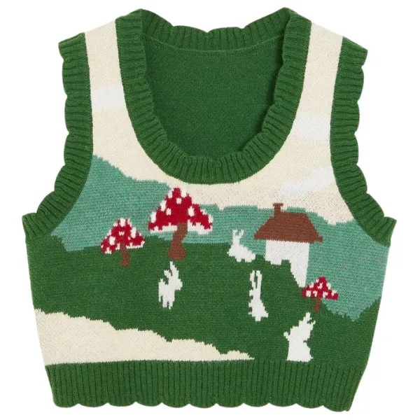 Knit Vests*Boogzel Clothing Mushroom Aesthetic Knit Vest Green