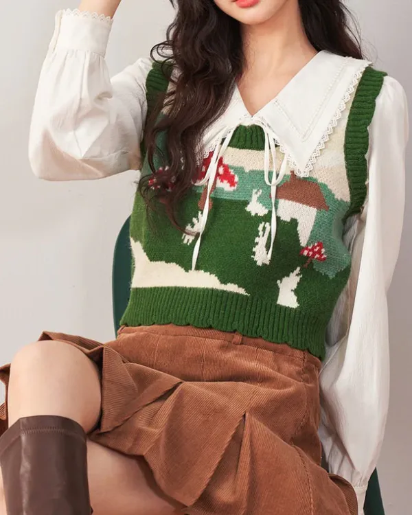 Knit Vests*Boogzel Clothing Mushroom Aesthetic Knit Vest Green